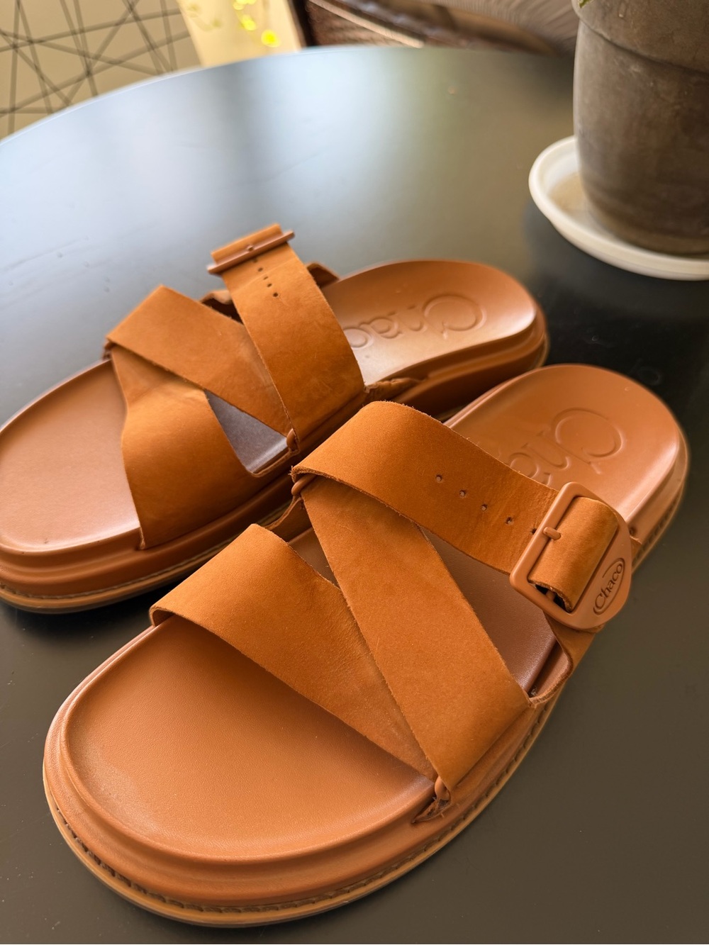 Women’s Chaco Townes Leather Slide Sandals in Tan -